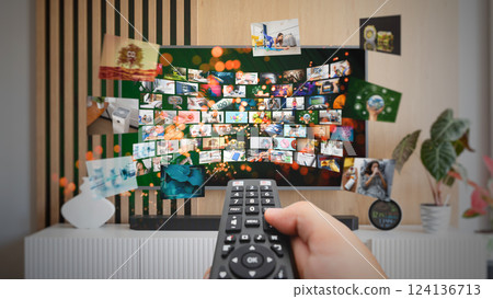 Media concept multiple television screens 124136713