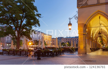 Main Square and Cloth Hall Arcade in Krakow, Poland 124136781