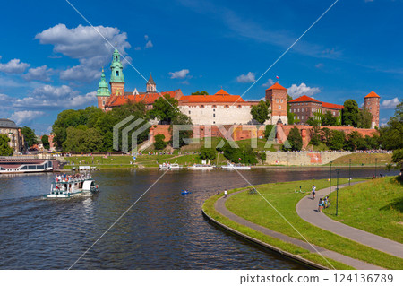 Wawel Castle and Vistula River in Krakow, Poland 124136789