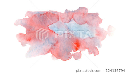 Artistic hand painting blue and red pink textured watercolor splash shape. Abstract creative coral and turquoise ink painting gradient stain for poster design, nature sky concept, backdrop Artistic hand painting blue and red pink textured watercolor splash shape. Abstract creative coral and turquoise ink painting gradient stain for poster design, nature sky concept, backdrop 124136794