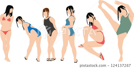 穿著泳衣擺姿勢的女人的插圖集 穿著泳衣擺姿勢的女人的插圖集 124137287