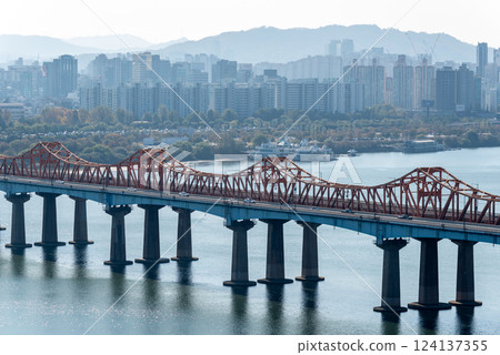 Han river Hangang and urban cityscape of Seoul, capital of South Korea 124137355