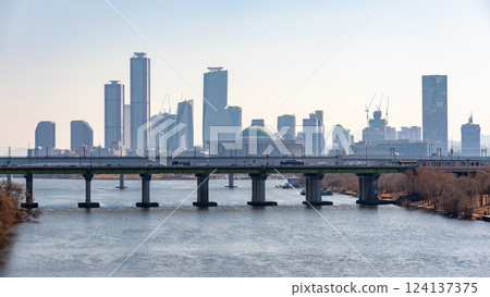 Han river Hangang and urban cityscape of Seoul, capital of South Korea 124137375