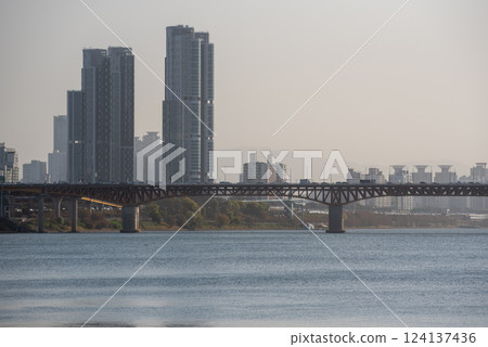 View of Han river Hangang and urban cityscape of Seoul, capital of South Korea View of Han river Hangang and urban cityscape of Seoul, capital of South Korea 124137436