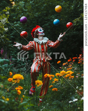 Pierrot in a flower field 124137464