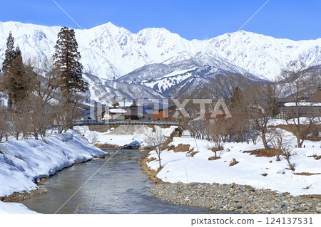 Oide Park and the Northern Alps in early spring in March, Hakuba Village 124137531