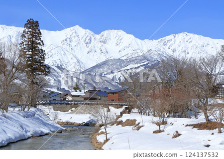 Oide Park and the Northern Alps in early spring in March, Hakuba Village 124137532