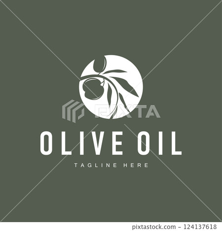 vintage design of olive plant, garden plant producing olive oil, illustration of simple olive logo, symbol, template vintage design of olive plant, garden plant producing olive oil, illustration of simple olive logo, symbol, template 124137618