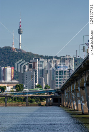 View of Han river Hangang and urban cityscape of Seoul, capital of South Korea View of Han river Hangang and urban cityscape of Seoul, capital of South Korea 124137721