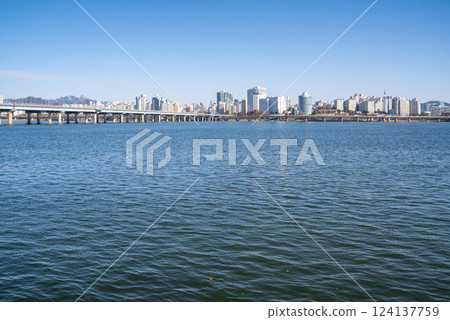 Han river Hangang and urban cityscape of Seoul, capital of South Korea 124137759