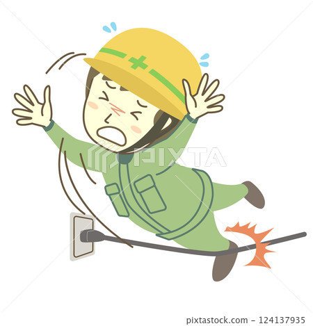 男性建築工人被電源插座絆倒 男性建築工人被電源插座絆倒 124137935