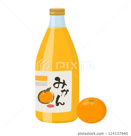 Bottled tangerine juice and tangerines_vector illustration Bottled tangerine juice and tangerines_vector illustration 124137940