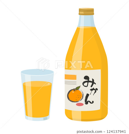 Bottle of tangerine juice and a cup_vector illustration Bottle of tangerine juice and a cup_vector illustration 124137941