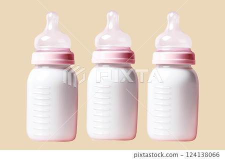 Three baby bottles filled with milk - Image of triplets Three baby bottles filled with milk - Image of triplets 124138066
