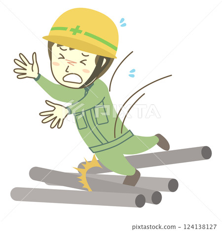 Male construction worker tripping over cluttered iron pipes Male construction worker tripping over cluttered iron pipes 124138127
