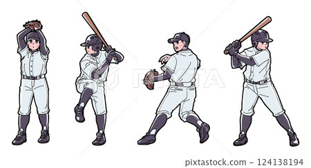 Illustration set of a boy playing baseball Illustration set of a boy playing baseball 124138194