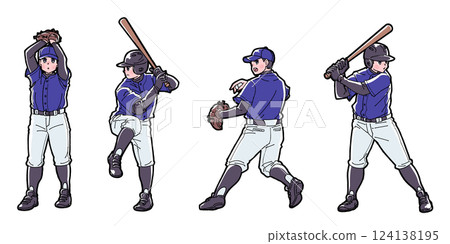 Illustration set of a boy playing baseball 124138195