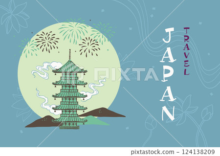 Five-story pagoda and seasonal scenery - Japan travel concept Five-story pagoda and seasonal scenery - Japan travel concept 124138209