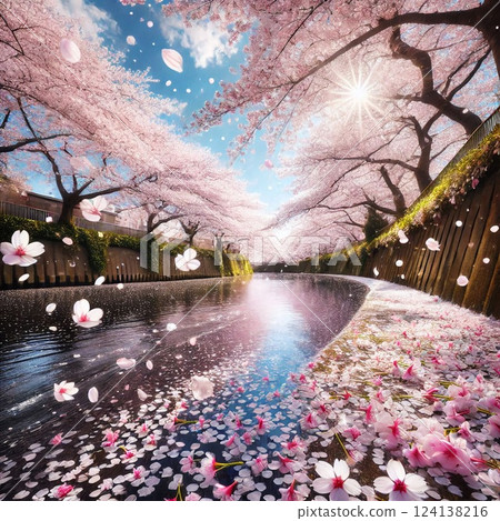 櫻花隨風飛舞，春天的河畔 124138216