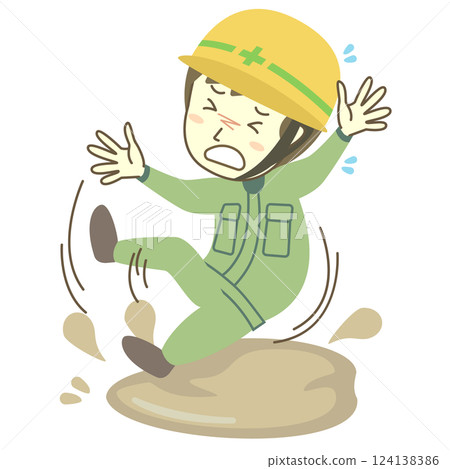 男建築工人踩油跌倒 男建築工人踩油跌倒 124138386