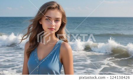在海灘上擺姿勢的女孩 124138426