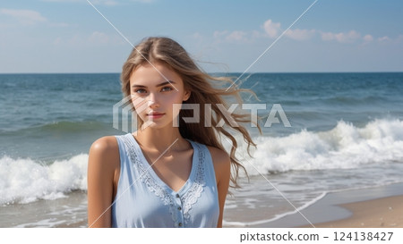 在海灘上擺姿勢的女孩 124138427
