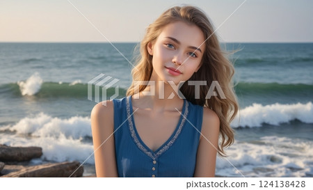 Girl posing on the beach 124138428