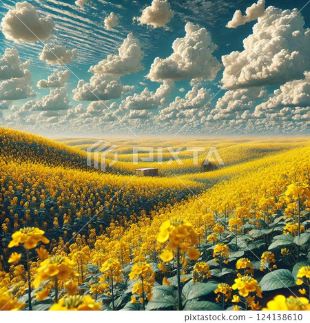 明媚的春路和黃色的花朵 124138610