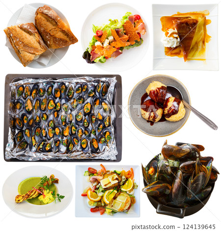 Set of French dishes isolated on white 124139645
