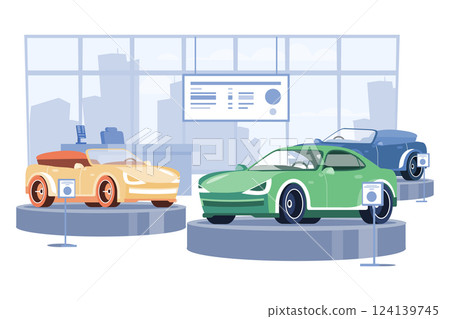 Cars Dealership Center Showroom Interior. Cars Dealership Center Showroom Interior. 124139745