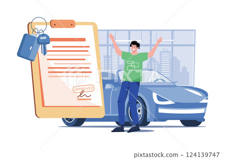 The Happy Young Man Was Excited When Got A Bank Authorization The Happy Young Man Was Excited When Got A Bank Authorization 124139747