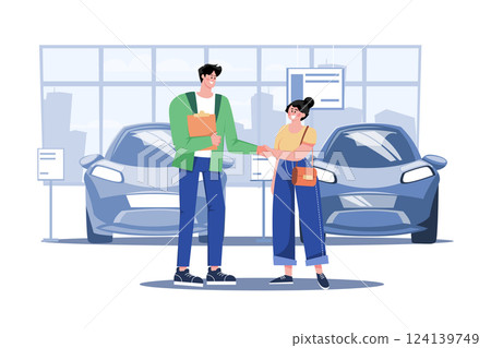 Car Dealership Seller Greeting Customer Car Dealership Seller Greeting Customer 124139749