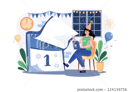 A Girl Greeting A New Year's Eve 124139756