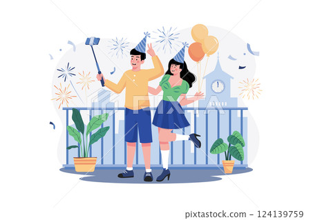 Couple Taking A Selfie To Celebrate New Year's Eve 124139759