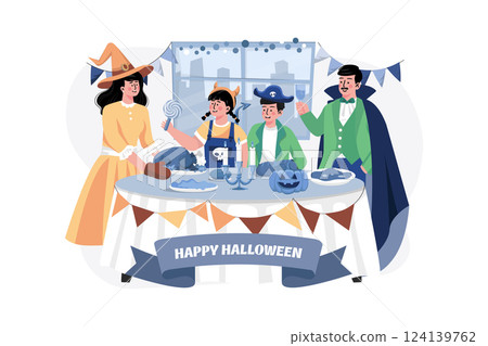 Family Having Halloween Dinner Together 124139762