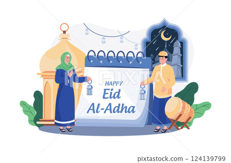 Happy Eid Illustration concept on white background Happy Eid Illustration concept on white background 124139799