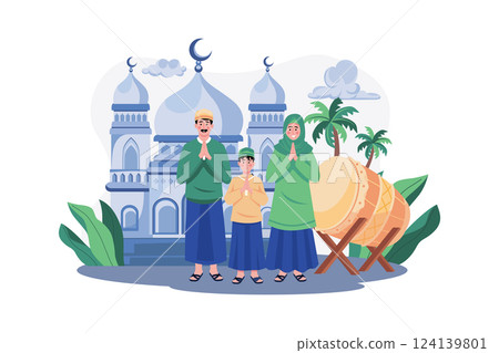 Muslim family greeting Illustration concept on white background 124139801