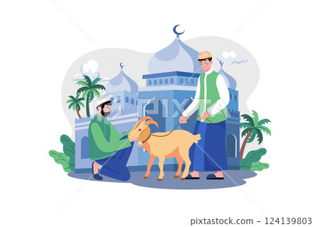 Muslim man purchasing goat for eid Muslim man purchasing goat for eid 124139803