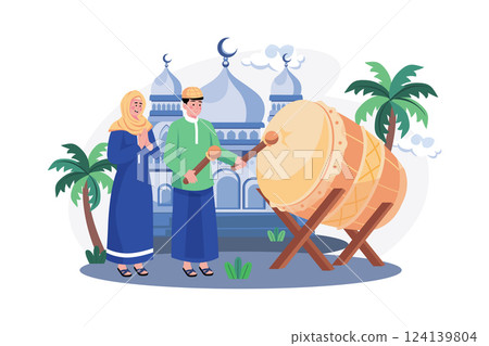 Muslim man Playing Drum Illustration concept on white background Muslim man Playing Drum Illustration concept on white background 124139804