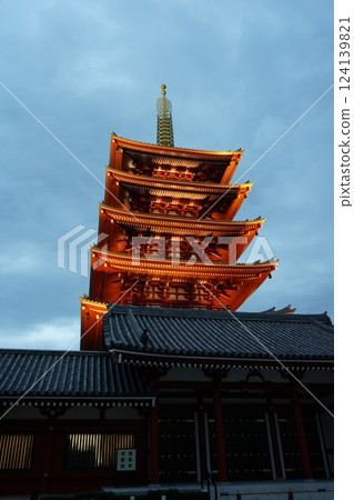 Tokyo's five-story pagoda at dusk 124139821