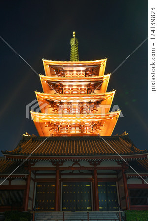 Tokyo's five-story pagoda at dusk 124139823
