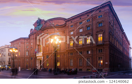 Palazzo Carignano building in evening time, Turin 124140062