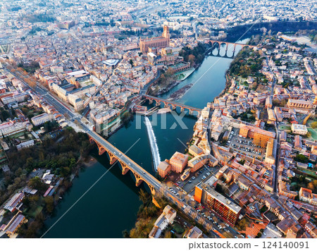 View from drone of Albi, France 124140091