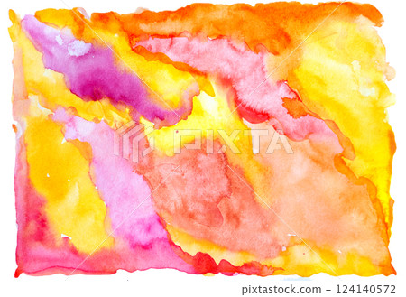 Red and Yellow Abstract Hand Drawn Watercolor Background 124140572