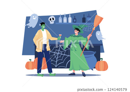Happy Halloween Illustration concept on white background Happy Halloween Illustration concept on white background 124140579
