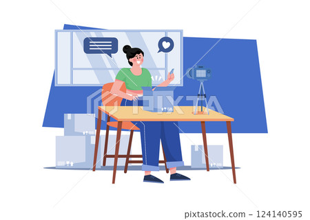 Woman Doing A Product Unboxing Video Woman Doing A Product Unboxing Video 124140595