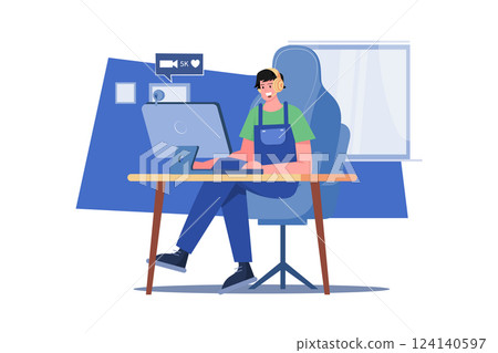 Man Streaming Live Gaming Man Streaming Live Gaming 124140597