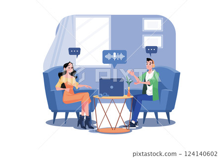 Friends Talking While Having A Podcast Friends Talking While Having A Podcast 124140602