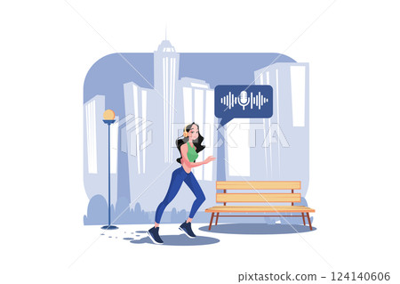 Woman Listening To A Podcast While Jogging 124140606