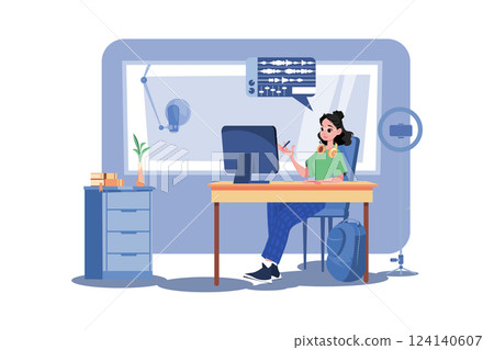 Woman Editing Podcast At The Studio 124140607